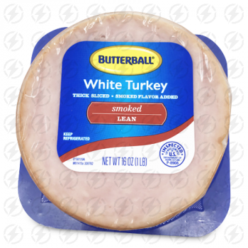 BUTTERBALL WHITE TURKEY THICK SLICED SMOKED LEAN 16 OZ 