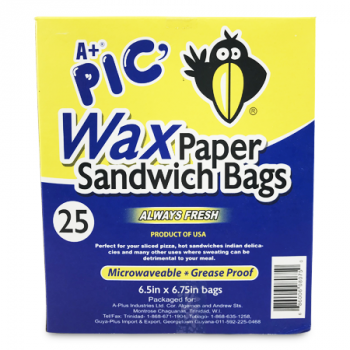 A+ PIC  WAX PAPER SANDWICH  BAGS 25BAGS 6.5INX6.75IN