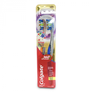 COLGATE 360 4 ZONE TOOTHBRUSH SOFT 2PK