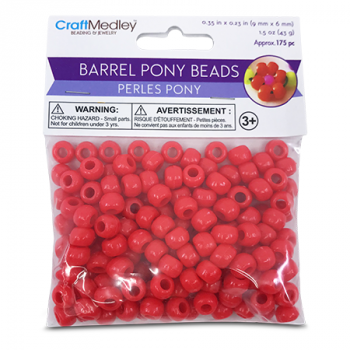 CRAFT MEDLEY BARREL PONY BEADS RED 175PCS 