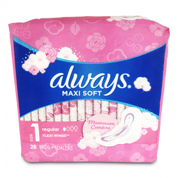 ALWAYS MAXI SOFT REG W/WINGS PAD 28'S 