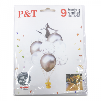 CONFETTI SILVER BOUQUET BALLOON SET 9PCS 