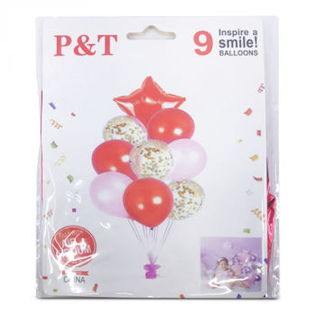 CONFETTI RED BOUQUET BALLOON SET 9PCS 