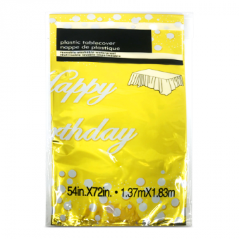 GOLD HAPPY BIRTHDAY PLASTIC TABLE CLOTH 54X72"