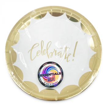 ESSENTIALS GOLD CELEBRATE PAPER PLATES 9" 10PCS 