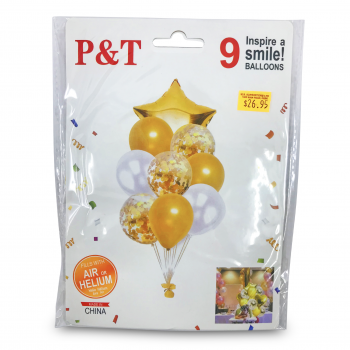 CONFETTI GOLD BOUGUET BALLOON SET 9PCS 